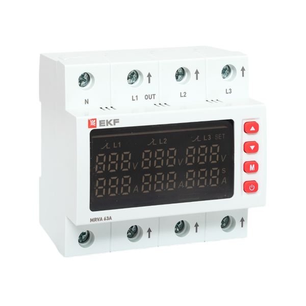 Трехфазное реле напряжения и тока с дисп. MRVA 63A MRVA-3-63A-v2